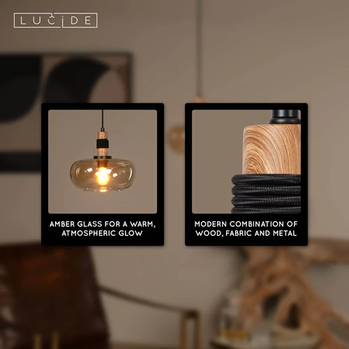 Lucide ILONA - Pendant light - Ø 30 cm - 1xE27 - Amber - USP